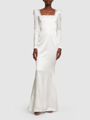Vestido largo de raso de seda con tachuelas Alessandra Rich blanco