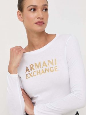 Bombažna majica z dolgimi rokavi z dolgimi rokavi Armani Exchange bela