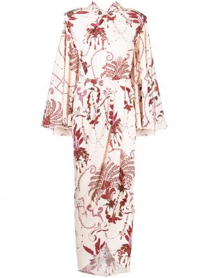Květinové hedvábné dlouhé šaty na zip Johanna Ortiz - bílá