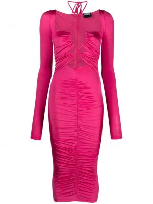 Csipkés fűzős midi ruha Versace Jeans Couture rózsaszín
