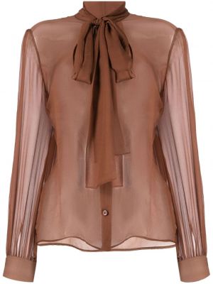 Прозрачна копринена блуза Moschino кафяво