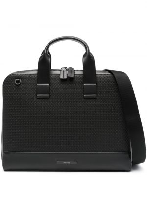 Geantă pentru laptop din piele Calvin Klein negru