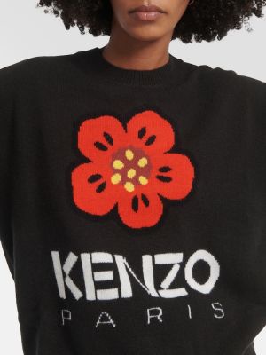 Pull en laine à fleurs Kenzo noir