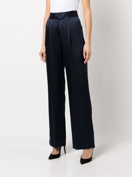 Hedvábné saténové kalhoty relaxed fit Michelle Mason modré