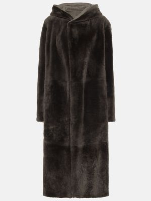 Dlouhý kabát s kožíškem Loro Piana - šedá