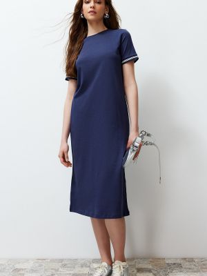 Dzianinowa sukienka midi z krótkim rękawem Trendyol niebieska