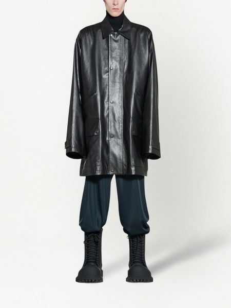 Oversized kožený kabát Balenciaga černý