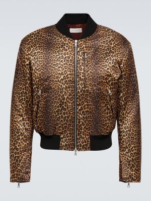 Satenska bomber jakna s potiskom z leopardjim vzorcem Dries Van Noten rjava