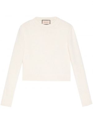 Sweter wełniany z kaszmiru z okrągłym dekoltem Gucci biały