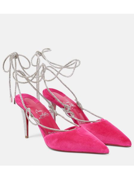 Кружевные бархатные туфли Christian Louboutin розовые
