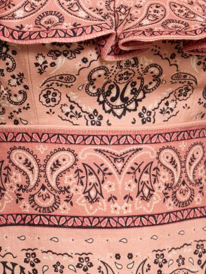Lněné midi šaty s volány Zimmermann růžové