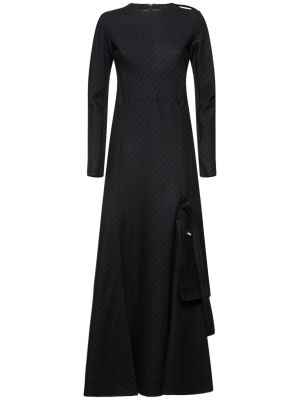 Vestido largo de lana de franela Sacai negro