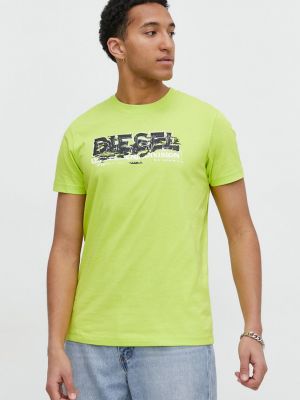 Памучна тениска с дълъг ръкав с принт Diesel зелено