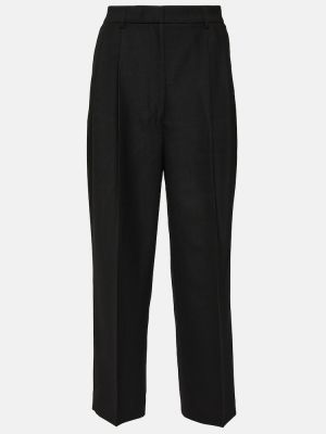 Plisované vlnené rovné nohavice Totême čierna