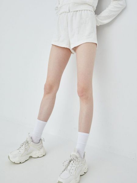 Juicy Couture pantaloni scurti femei, culoarea alb, neted, high waist