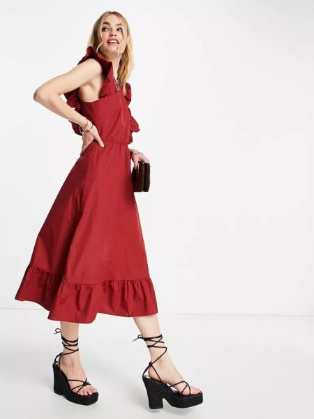 Платье миди с рюшами Vero Moda красное