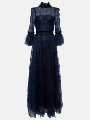 Dolga obleka s čipko Costarellos modra