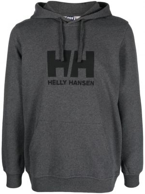 Pamučna hoodie s kapuljačom s printom Helly Hansen siva