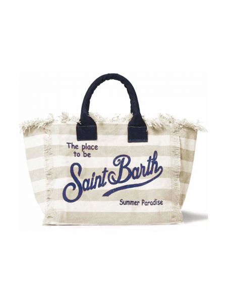Shopper handtasche aus baumwoll mit print mit taschen Mc2 Saint Barth beige
