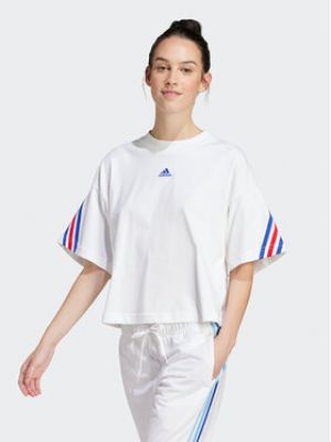 Pruhované tričko relaxed fit Adidas bílé