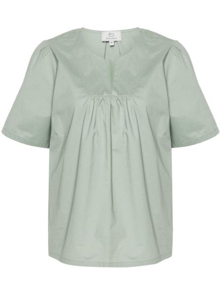 Памучна къса блуза с v-образно деколте Woolrich зелено