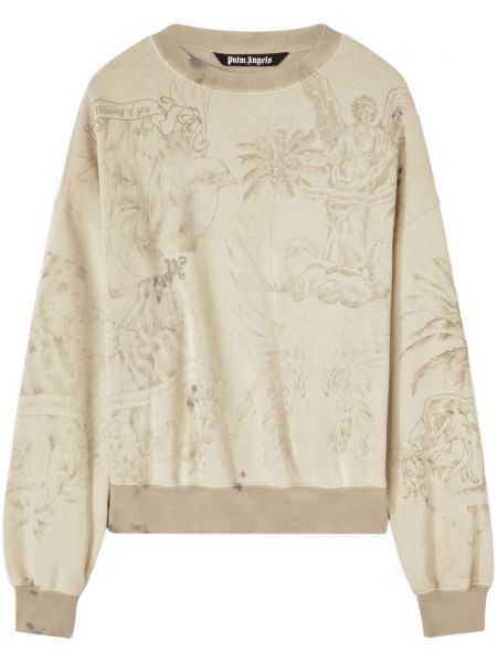 Baskılı pamuklu sweatshirt Palm Angels bej