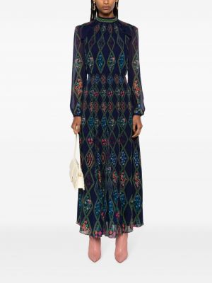 Sukienka długa z nadrukiem w abstrakcyjne wzory Saloni niebieska