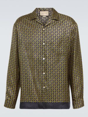 Svilena srajca s potiskom Gucci rumena