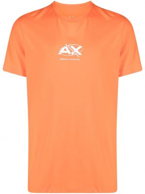 Tricou din bumbac cu imagine din jerseu Armani Exchange portocaliu