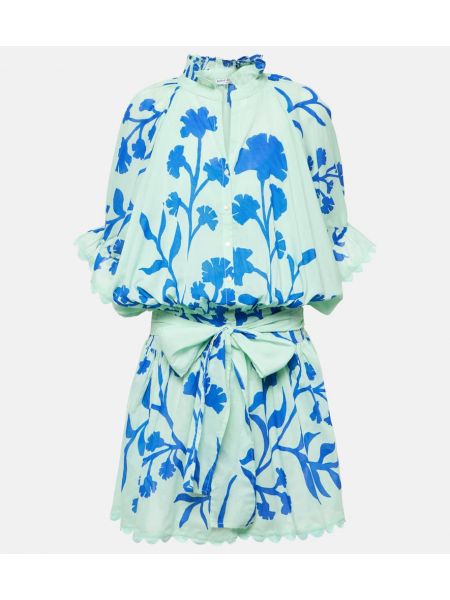 Vestido camisero de algodón de flores Juliet Dunn azul