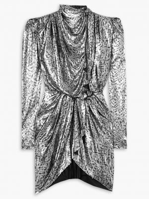 Леопардовое платье мини с принтом с драпировкой Isabel Marant серебряное