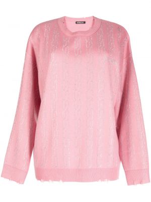 Пуловер с протрити краища с принт Ground Zero розово