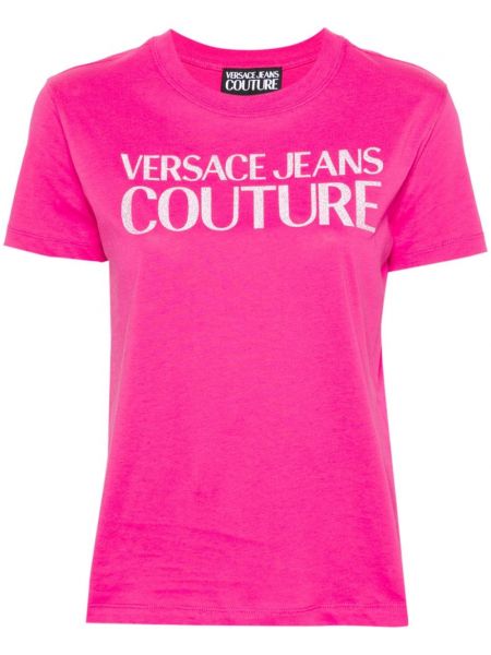 Medvilninis marškinėliai Versace Jeans Couture rožinė