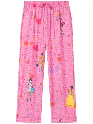Puntíkaté rovné kalhoty s potiskem Az Factory růžové