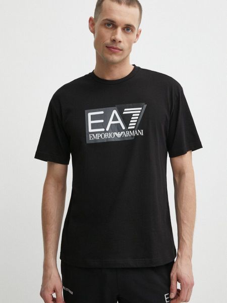 Koszulka bawełniana z nadrukiem Ea7 Emporio Armani czarna