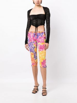 Květinové kalhoty s nízkým pasem s potiskem Versace Pre-owned růžové