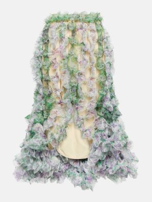 Asymetrické tylové midi sukně Susan Fang zelené