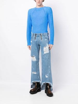 Zvonové džíny s dírami Gmbh modré