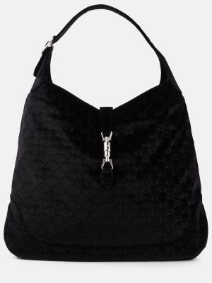 Žametna torbica za čez ramo iz rebrastega žameta Gucci črna