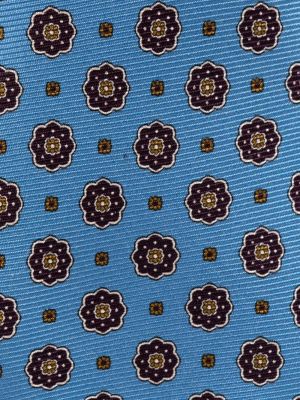 Jedwabny krawat w kwiatki Kiton niebieski
