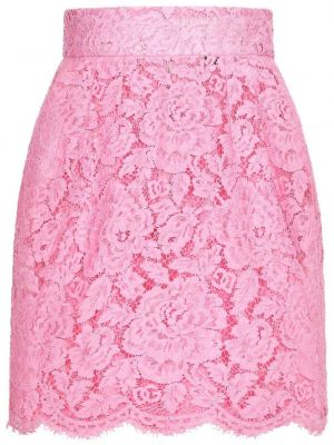 Mini suknja s cvjetnim printom s čipkom Dolce & Gabbana ružičasta