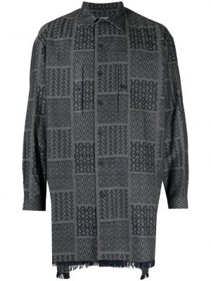 Chemise en coton à imprimé à motif géométrique Yohji Yamamoto gris
