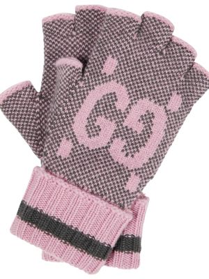 Žakárové kašmírové rukavice Gucci růžové