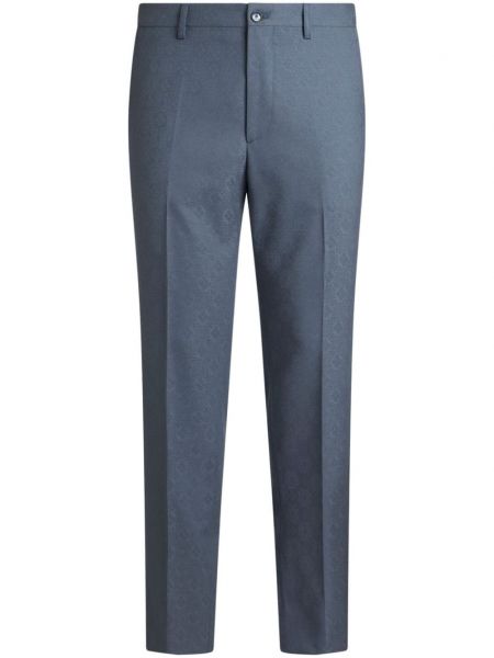 Žakárové vlněné rovné kalhoty Etro modré