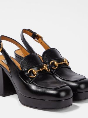 Pantofi cu toc din piele de lac slingback Gucci negru