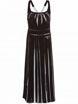 Viskózové šaty s odhalenými zády bez rukávů s potiskem Prada - černá