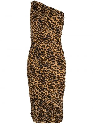 Hnědé leopardí midi šaty s potiskem Norma Kamali