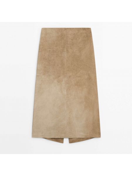 Кожаная юбка Massimo Dutti коричневая