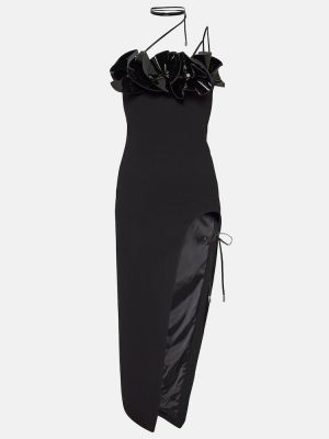 Krepové kvetinové vlnené midi šaty David Koma čierna