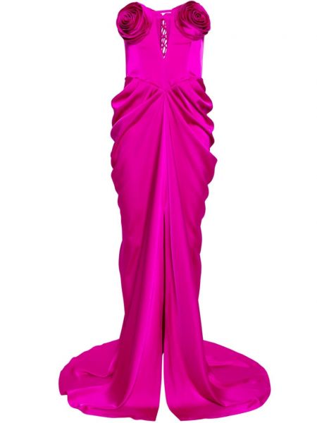 Сатенена вечерна рокля на цветя Ana Radu розово